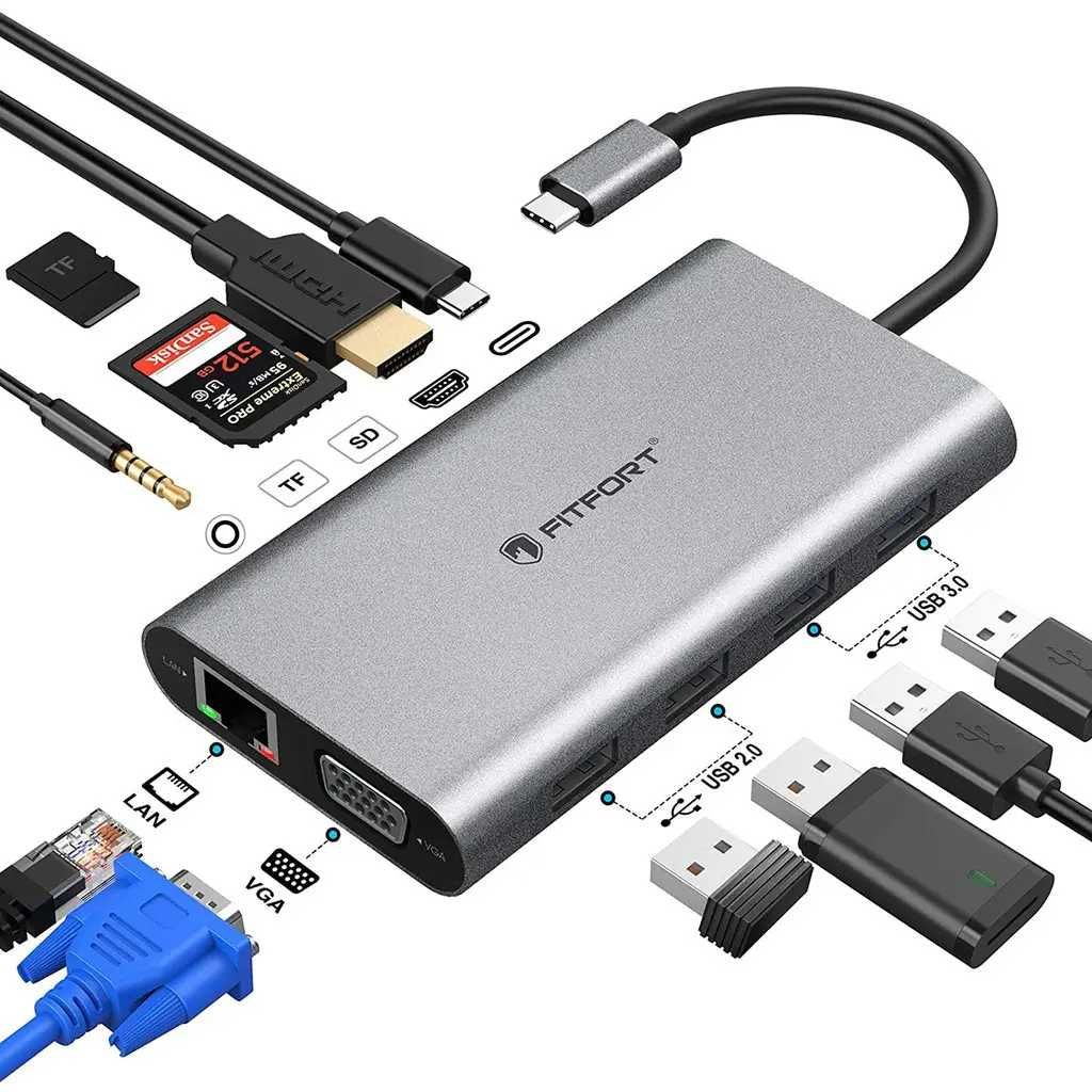 Многопортовый Адаптер FITFORT 12 В 1 USB