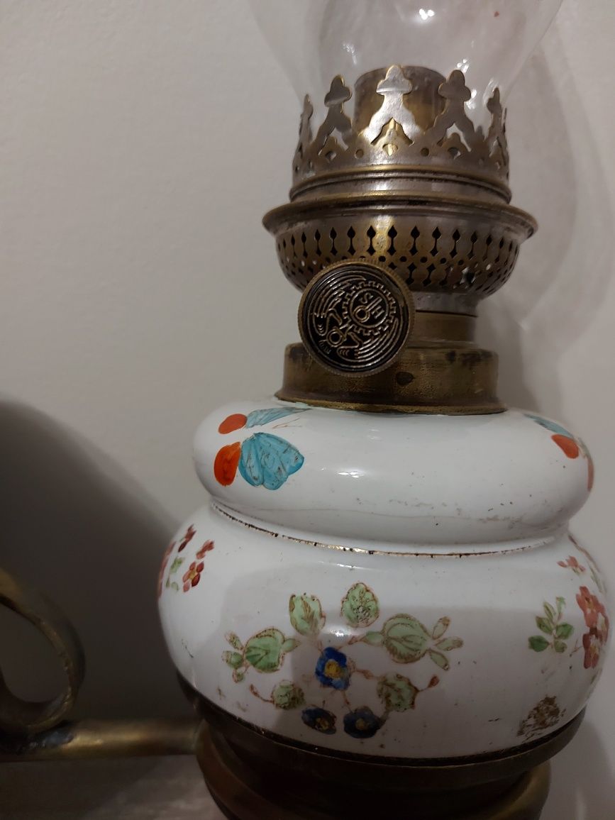 Lampa naftowa kinkiet porcelanowa sygnowana Stylowe starocia