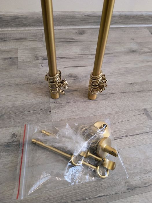 Karnisz metalowy złoty podwójny dł. 180 cm, ciche żabki, super stan