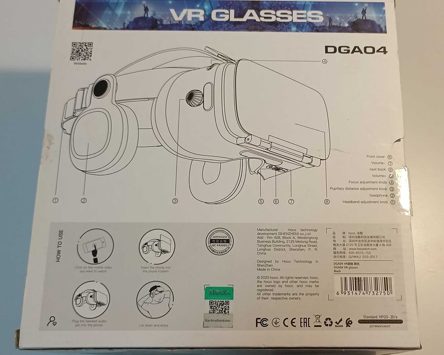 Окуляри віртуальної реальності HOCO VR Glasses DGA04 (чорні)