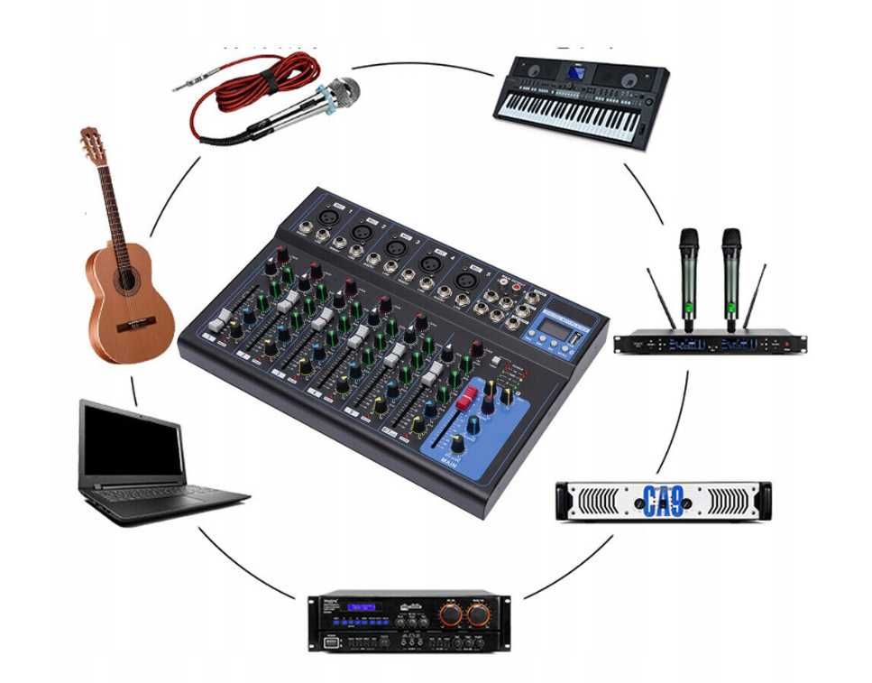 Profesjonalny 7-kanałowy Live Audio USB Bluetooth Mixer Audio (OKAZJA)