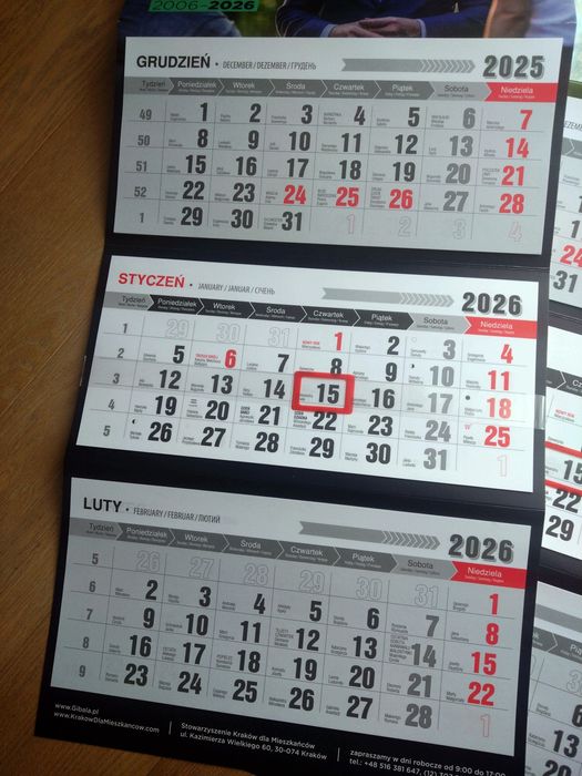 Kalendarz trójdzielny 2026 nowy