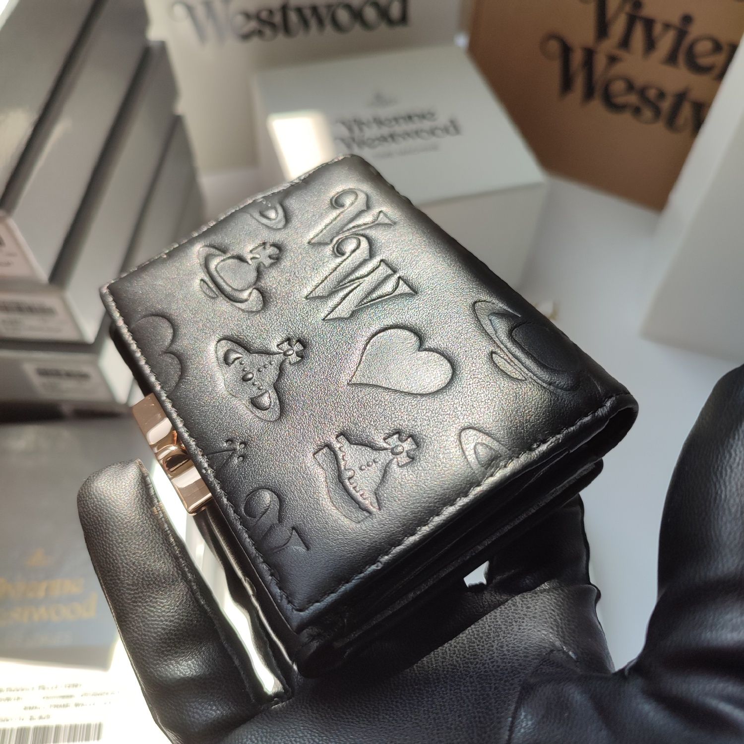 Оригінальний гаманець Vivienne Westwood  шкіряний чорний монетниця