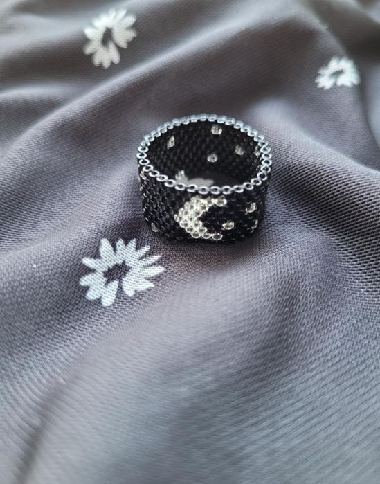 Каблучка колечко із бісера місяць та зорі