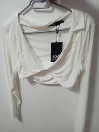Bluzka crop top oversize biała głęboki dekolt elegancka nowa s M L xl