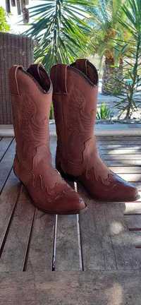 Botas de cowboy castanhas, tamanho 39/40, couro, NOVO