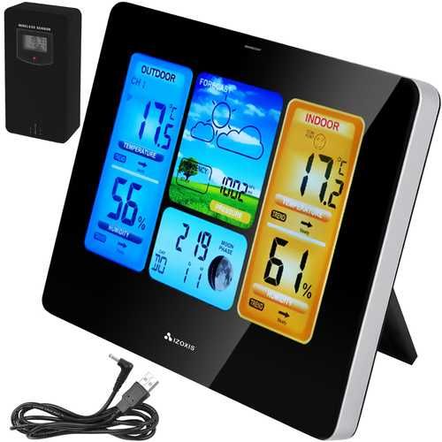 Bezprzewodowa Stacja Pogody LCD Czujnik Barometr Wilgotność Zegar Temp