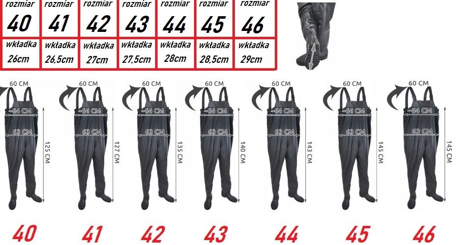 SPODNIOBUTY buty spodnie wędkarskie wodery rybackie 41,42,43,44,45,46