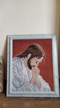 Obraz wyszywany haftowany ręcznie Jezus