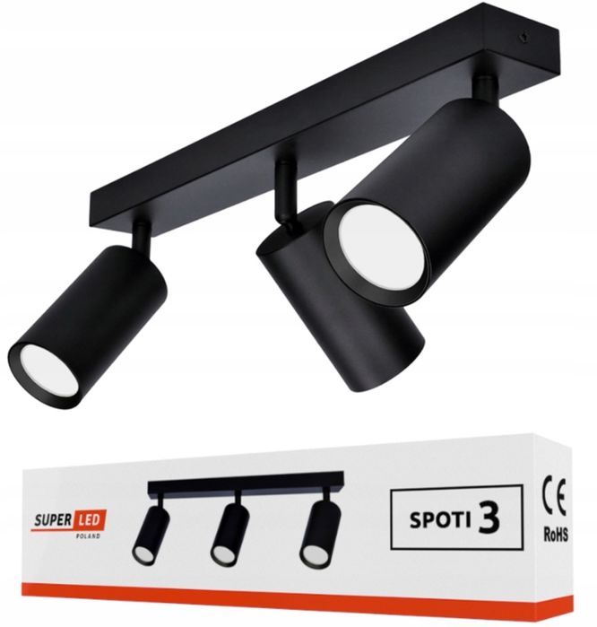 Lampa Sufitowa Kinkiet Spot Oprawa Halogenowa 3x GU10 Czarna