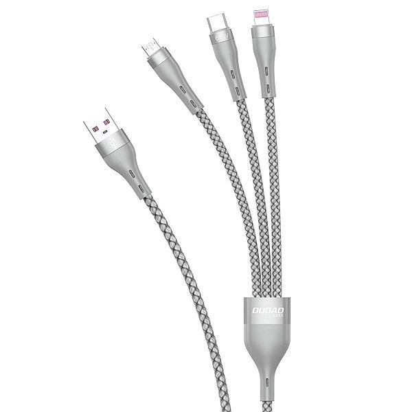 Dudao 3w1 kabel Usb - Lightning / microUSB/ Usb Typ C 65w 1,2m szary (