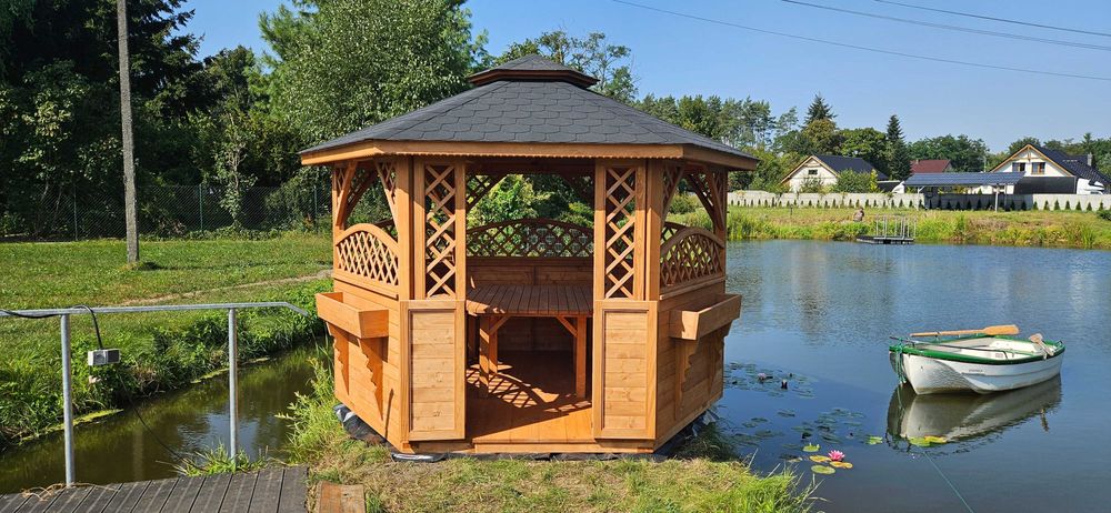 Altana ogrodowa drewniana sześciokątna domki altanki wiaty zadaszenia