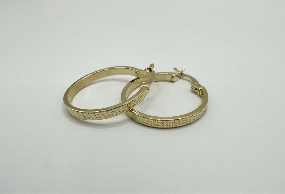 Złote Kolczyki Koła Kółka Wzór Grecki Pr.585 NOWE !