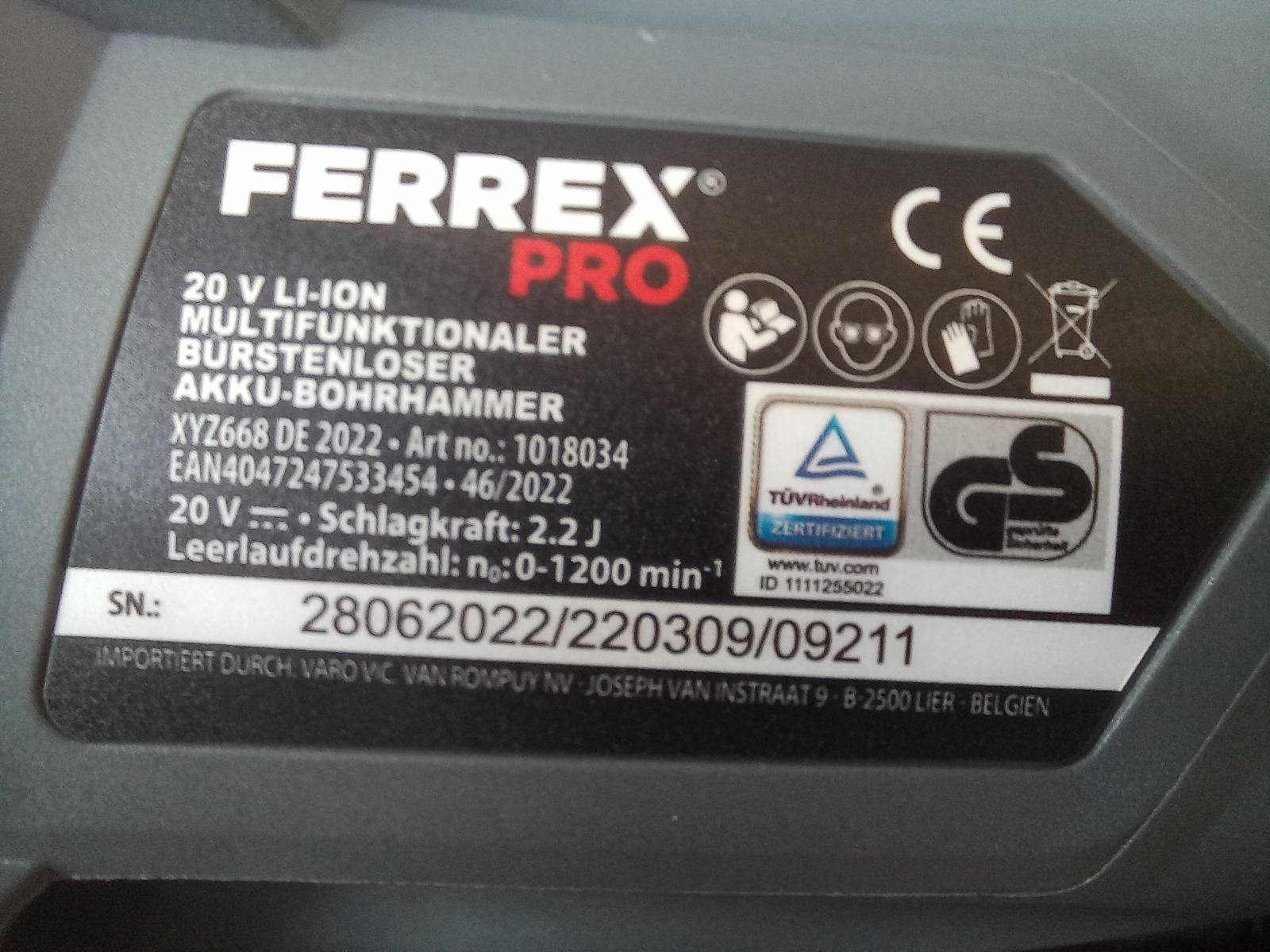 Потужний акумуляторний перфоратор ferrex pro