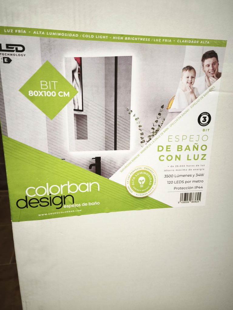Espelho LED wc casa de banho 3000k 100x80cm, NOVO