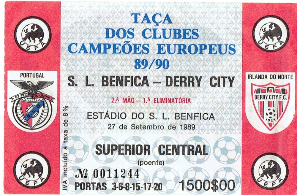 Bilhete Benfica Taça dos Clubes Campeões Europeus 1989