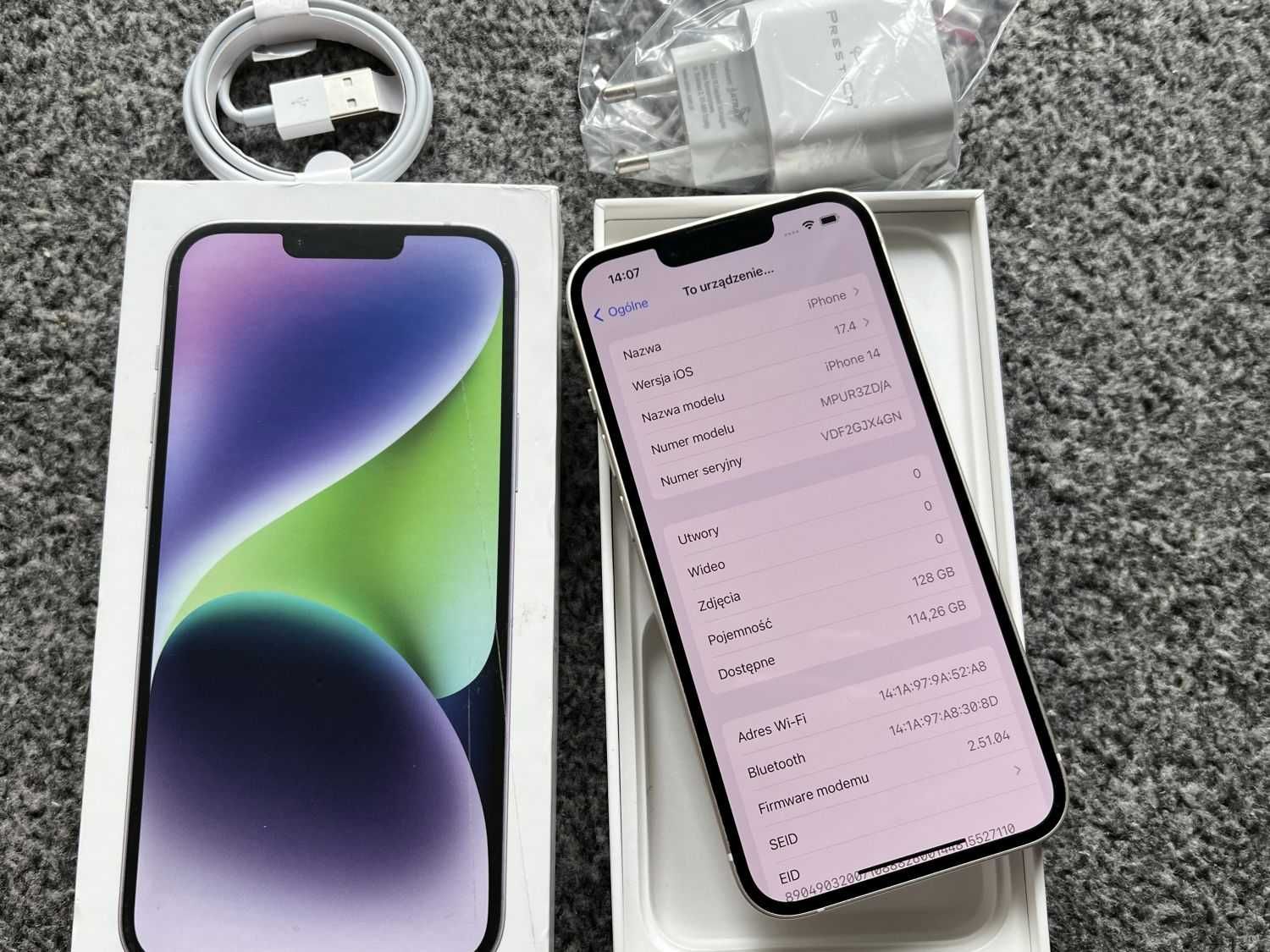 iPhone 14 128GB White Silver Biały Bateria 100% GWARANCJA APPLE