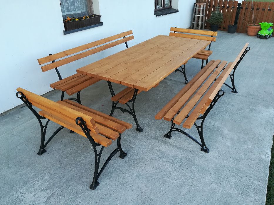 Meble ogrodowe XXL stół 4 ławki żeliwne biesiadne dostawa wysyłka