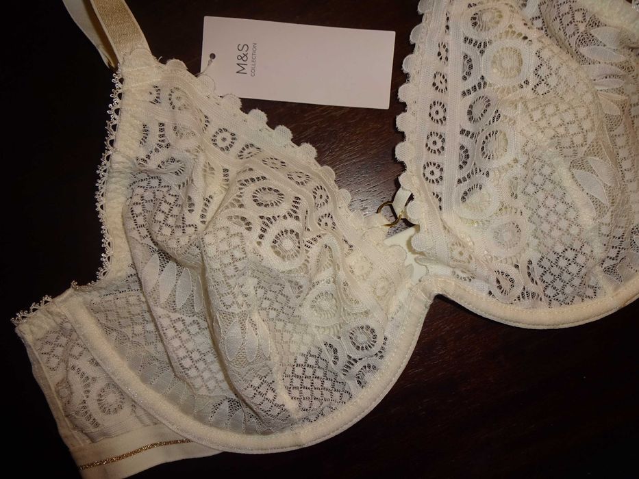 M&S Marks Spencer koronkowy kremowy ivory biustonosz 90C