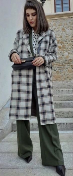 ZARA Płaszcz dzianinowy  oversize kratka M