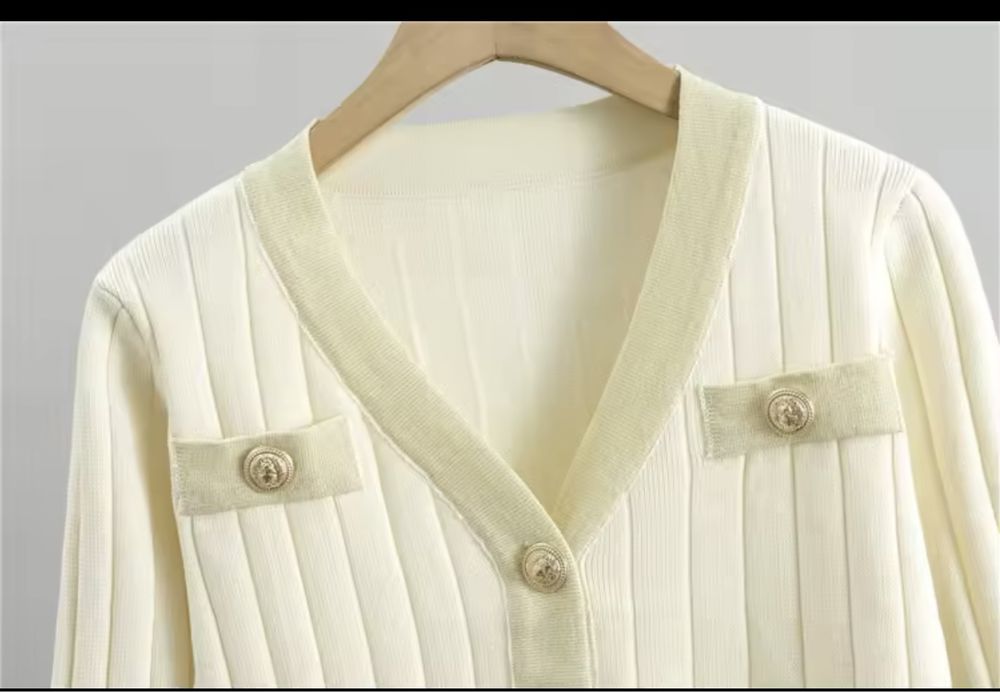 Kontantto komplet sukienka kardigan beż zlote guziki xs-xl