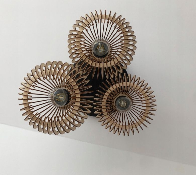 Lampa Wisząca Drewniana Loft Retro 3 Klosze Regulowana