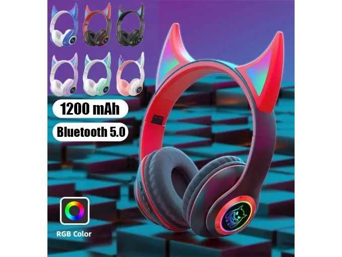 Дитячі навушники Bluetooth Cat STN-25 вушка сатани з RGB підсвіткою