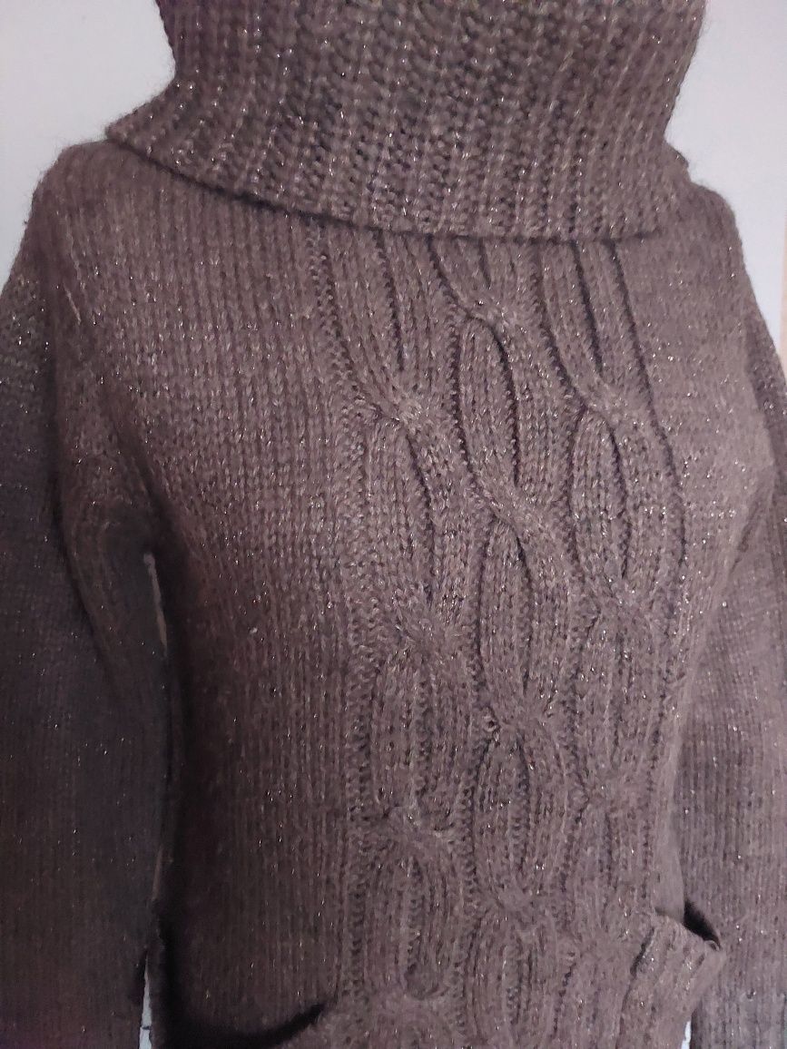 Sweter golf Sogoss moherowy brązowy kieszonki splot M/L
