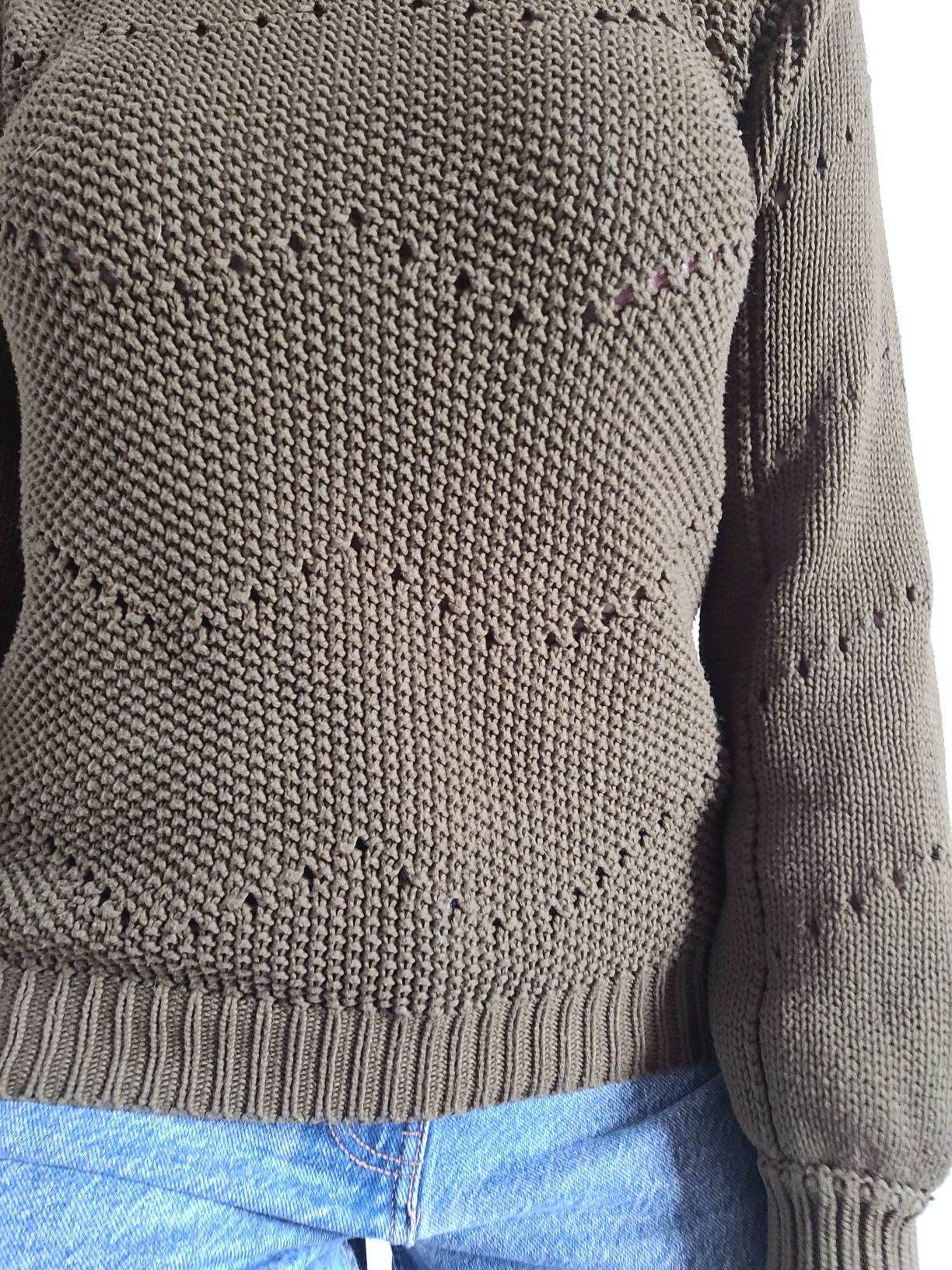 Bawełniany sweter khaki boho Minimum