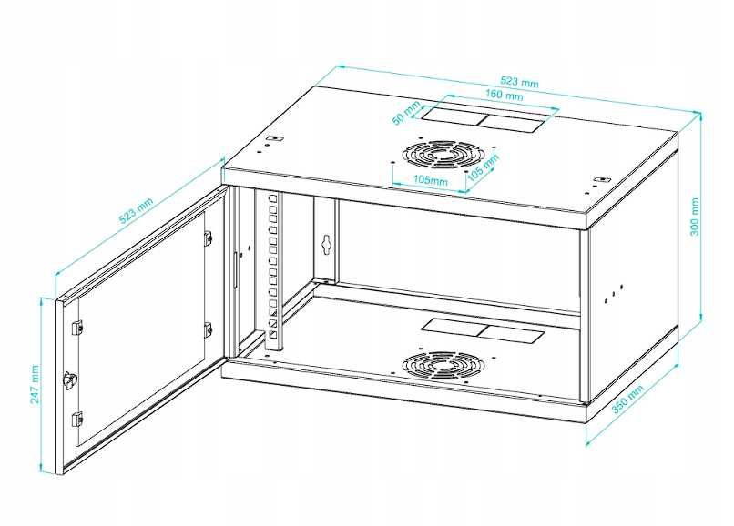 Szafa Serwerowa Sieciowa Wisząca RACK 19" 6U 350mm z Szybą Stalflex