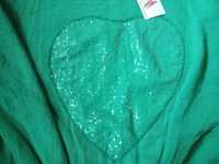 Zielona bluzka z rękawem wiązana aplikacja serce len 38 40 uniwersalny