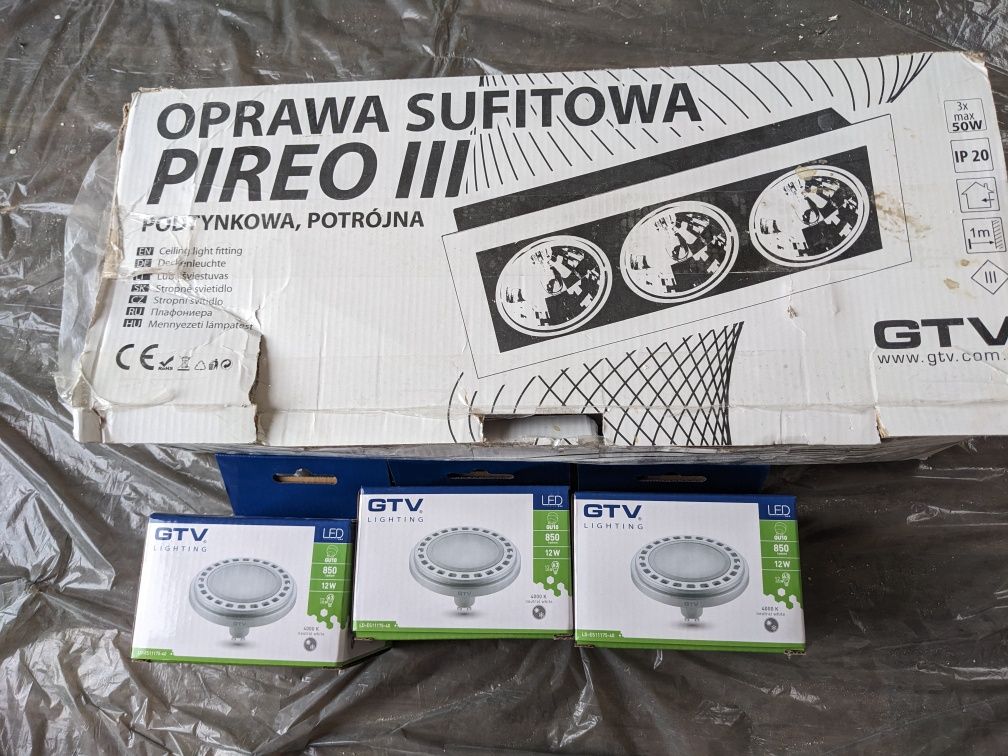 Oprawa wpuszczana GTV PIREO 3 + ŻARÓWKI LED, NOWA, szara