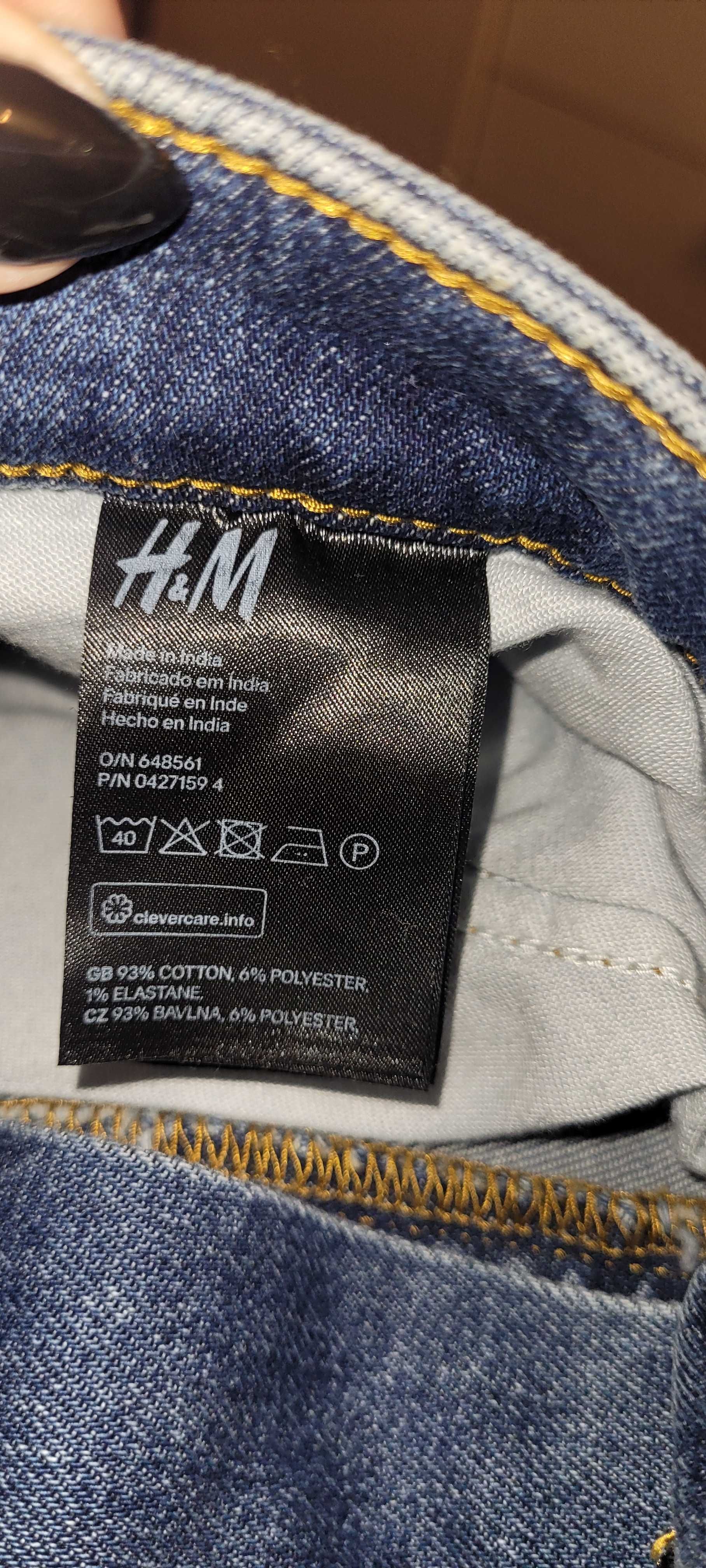 Jeansy H&M męskie z przetarciami 34/32 skinny low waist 93% bawełna