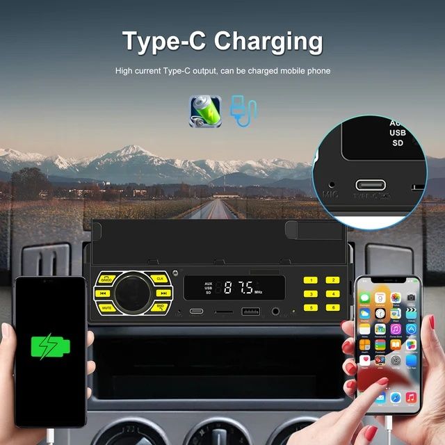 Rádio 1din MP3 Bluetooth FM SD AUX FM com base para telemóvel NOVO