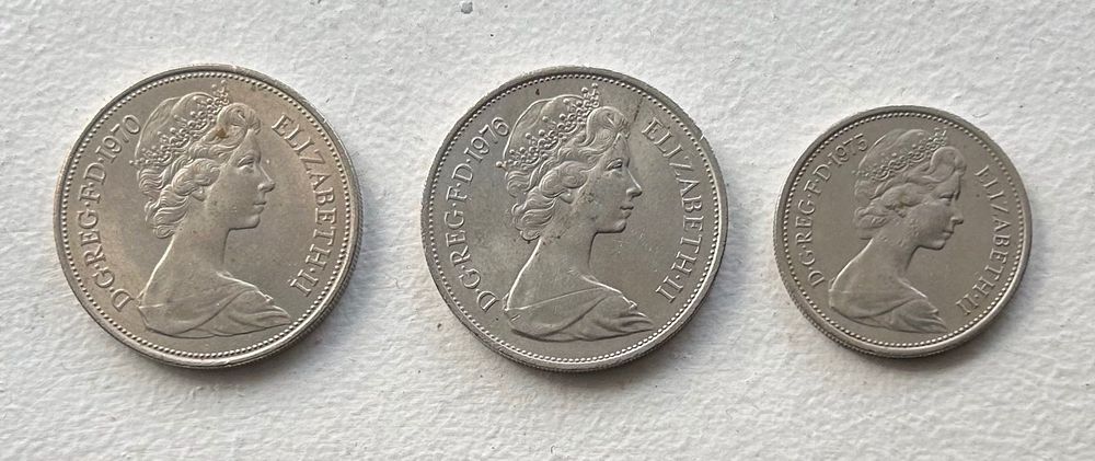 Lote de 3 Moedas UK Antigas / 10p & 5p New Pence '70 '75 '76