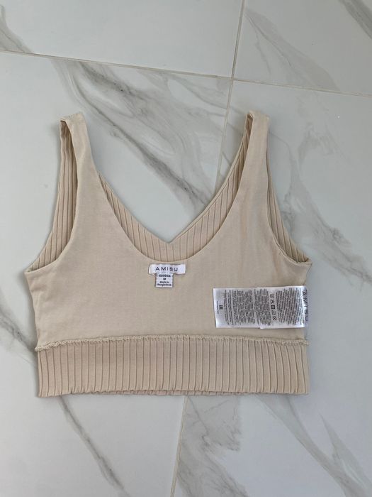 Топ кроптоп топ бандо топ з довгим рукавом в рубчик розмір M бежевий