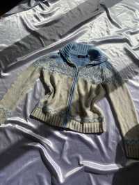 Bluza sweterkowa zapinana L 40 błękit vintage casual club oversize