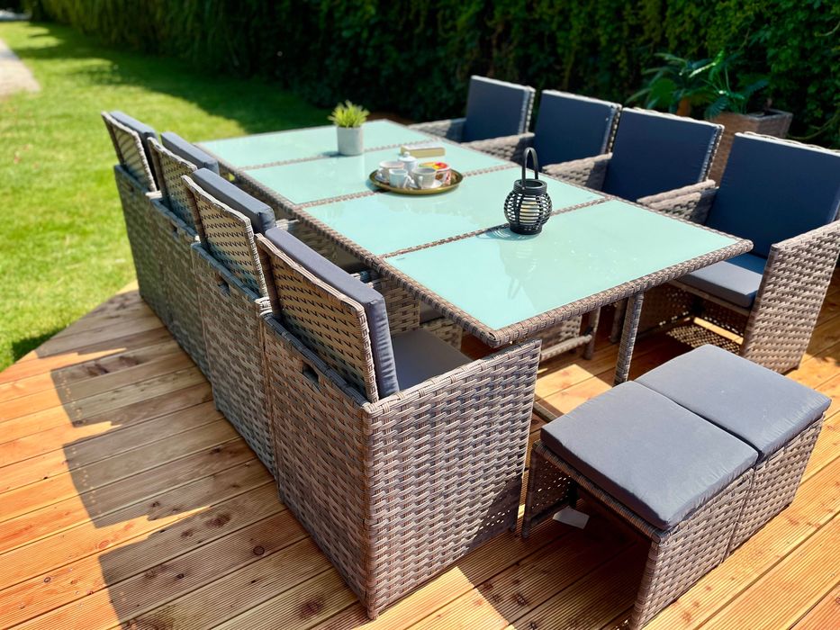 Zestaw Korfu XXL technorattan szary brąz zestaw obiadowy na taras