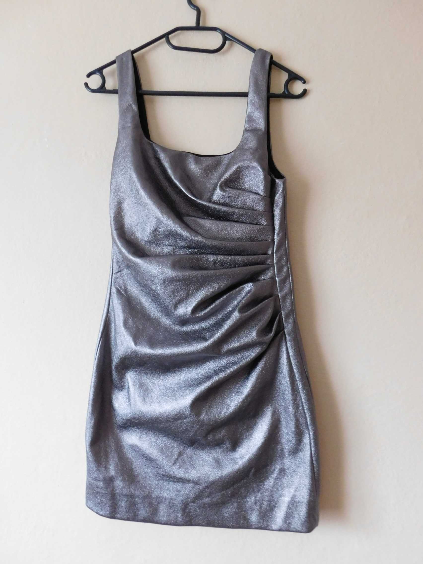 Topshop srebrna sukienka mini eco skóra 36