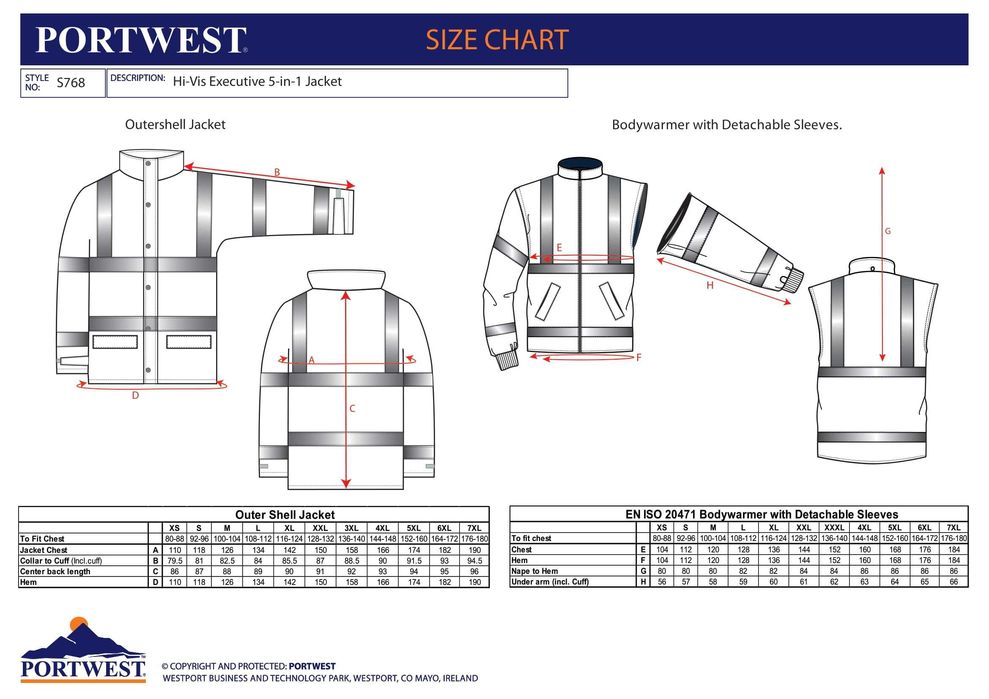 PORTWEST S768 Nowa Kurtka ostrzegawcza Executive 5w1 M żółty-granat