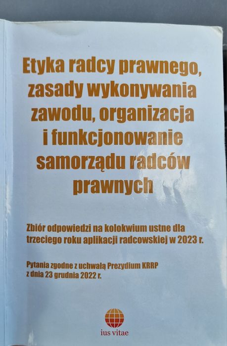 Ius Vitae Zbiór odpowiedzi kolokwium etyka radcy prawnego 2023 3 rok