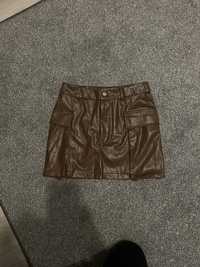 Brązowa czekoladowa spodniczka mini s z kieszeniami seksowna sexi