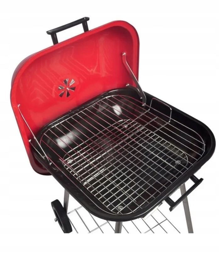 Grill węglowy ogrodowy ruszt 43,5x43,5cm kółka z pokrywą przenośny