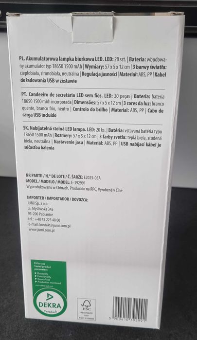 Akumulatorowa lampka biurkowa LED