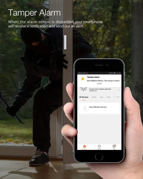 Sensor de Janela / Porta - Sem Fios Alarme de Movimento na APP