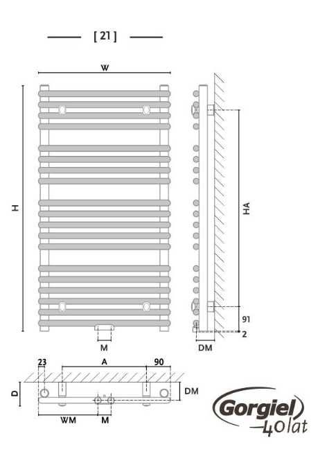 Grzejnik łazienkowy Gorgiel Mars AR1 120/60 + grzałka + termostat