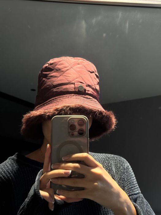 Панама шапка стьобана хутро зимова тепла бордо