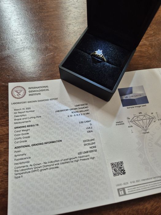 Pierścionek złoto 585 diament 0.5 karata D VVS2