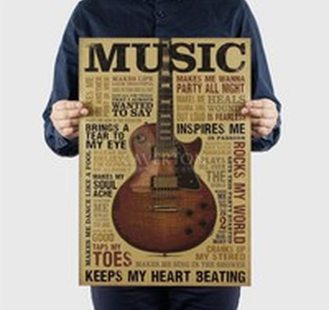 Cartaz "MUSIC" em papel Kraft estilo retro - novo