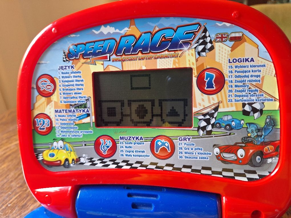 Dwujęzyczny laptop edukacyjny Speed Race polsko-angielski 30 gier